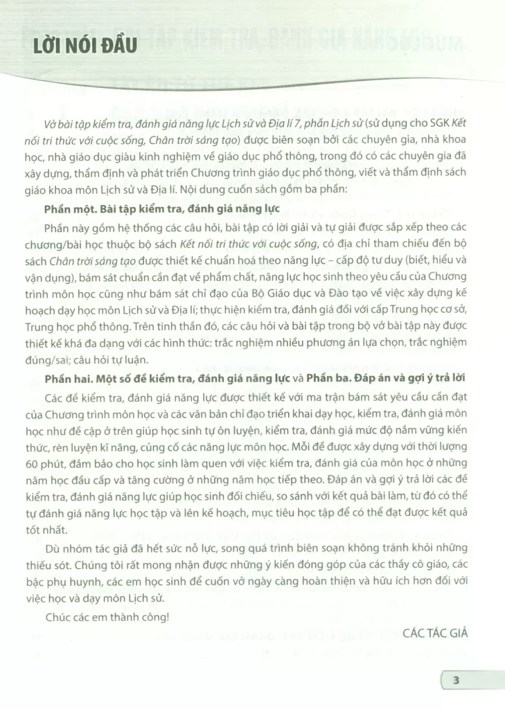 VỞ BÀI TẬP KIỂM TRA, ĐÁNH GIÁ NĂNG LỰC LỊCH SỬ VÀ ĐỊA LÍ LỚP 7 - PHẦN LỊCH SỬ (Sử dụng cho SGK Kết nối tri thức, Chân trời sáng tạo)
